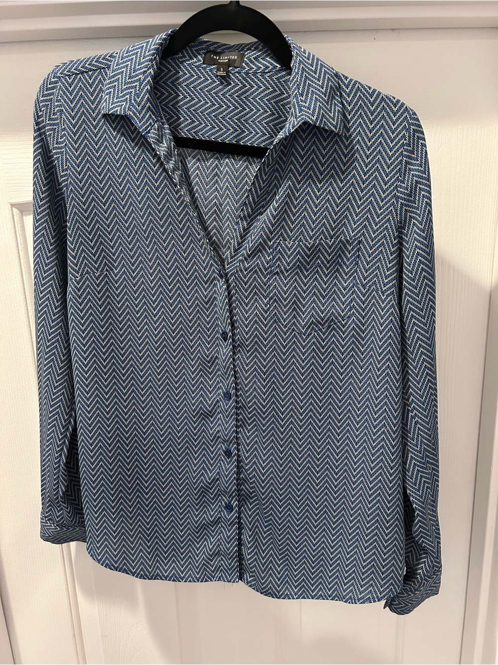 The Limited Blue Chevron Button-Up Blouse